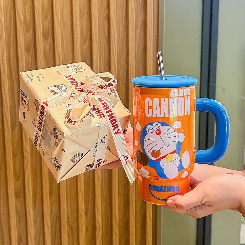 Birthday gift for girls, high-value Bingba cup, ceramic mug with lid straw cup as a gift