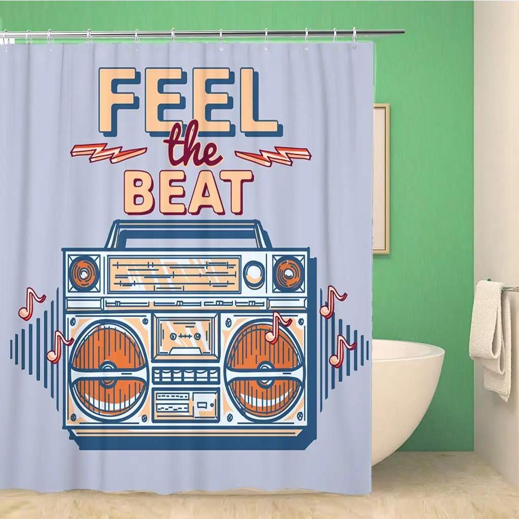 Music Rock Shower Curtains Rap Radio Shower Curtain Bathroom Decorative Waterproof Polyester Fabric Bathtub Screen With Hooks