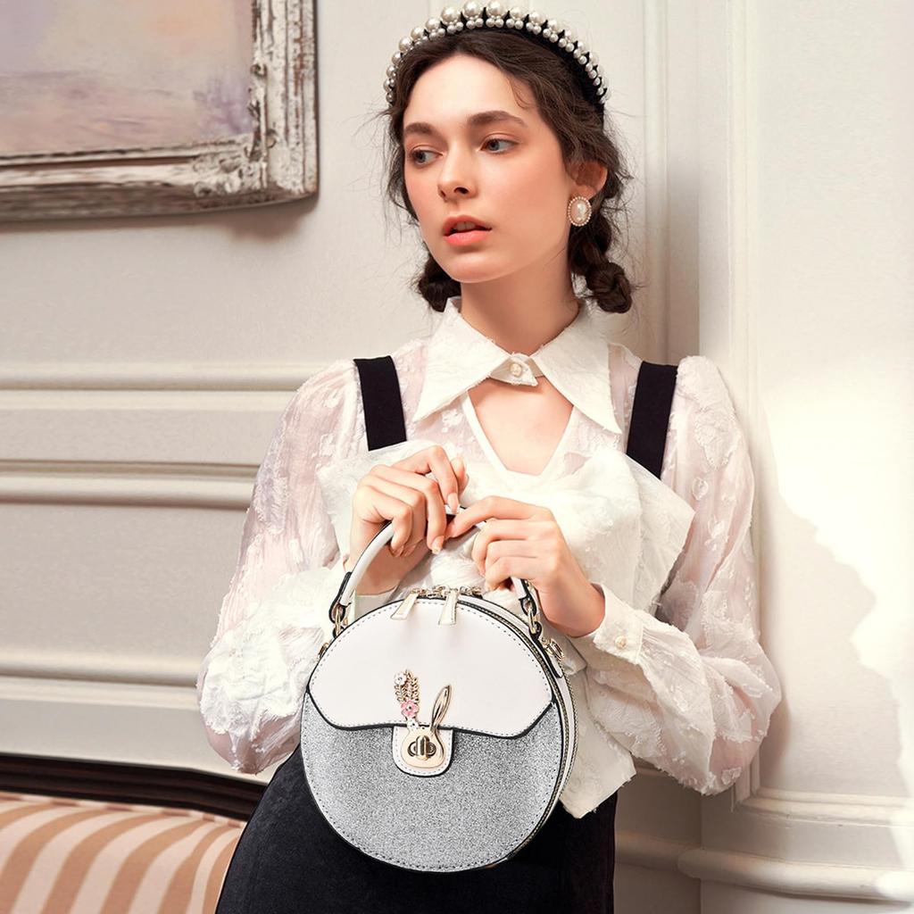 Mini Shoulder Round Small Crossbody PU Round Tote Bag with Bottom Bunny Stylish NICOLE&DORIS Women's Bag, Handbag, Bag, 2-Way, Waterproof, Leather,