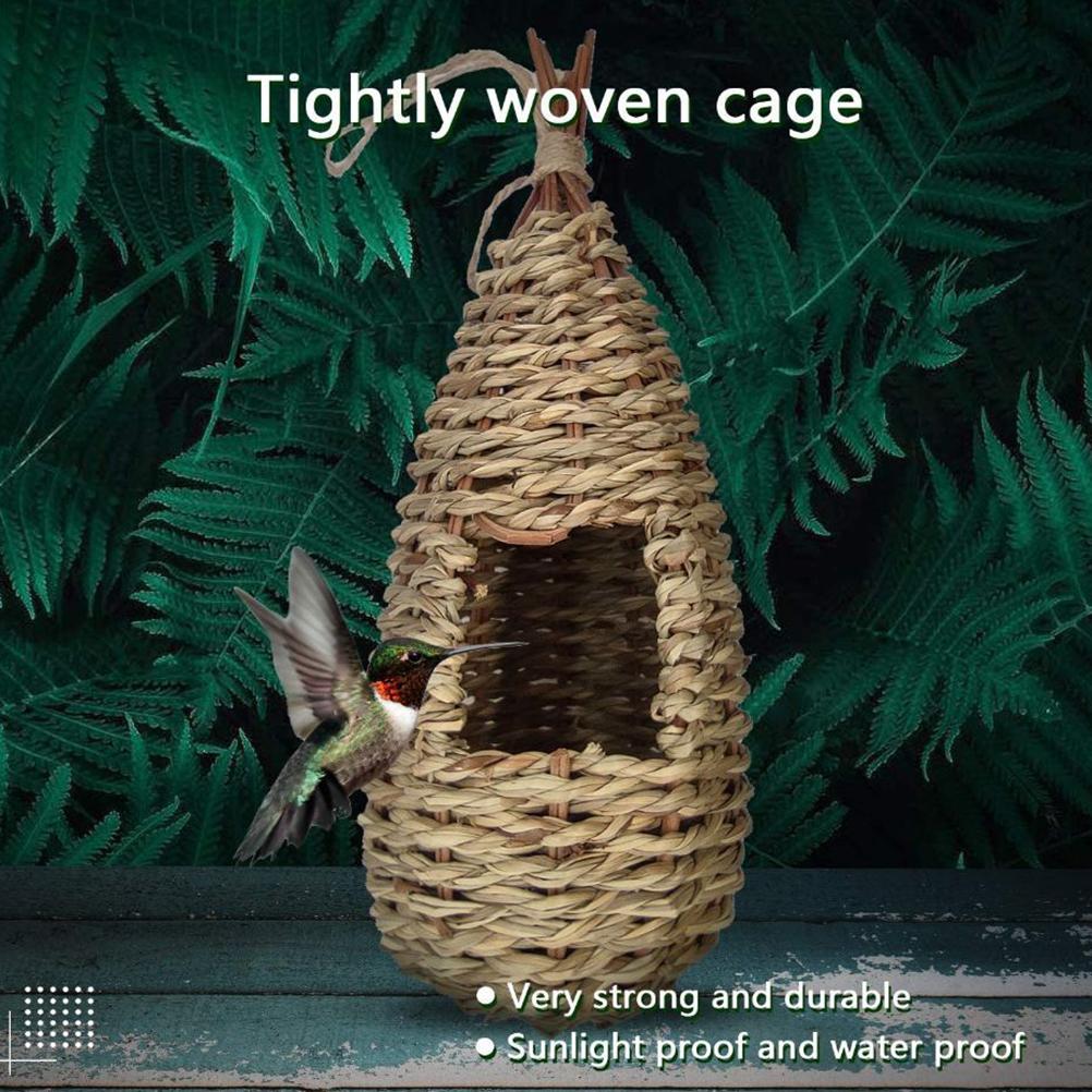 Humming Bird Houses for Outside Hanging Natural Grass Hanging Bird Hut Hand Woven Hummingbird Nest