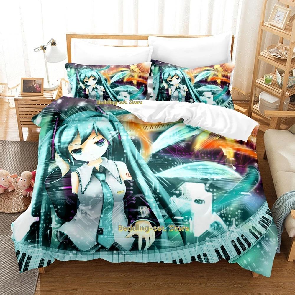 Elegant Classic Single Twin Full Queen King Vocaloid Size Bed Adult Kid Bedroom Duvetcover Sets 3D Anime Quilt