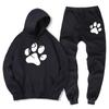 Tuta da Uomo Felpa e Pantaloni da Tuta con Stampa Zampa di Cane Cartone Animato Autunno Inverno Caldo Pile Set da 2 Pezzi Abbigliamento Sportivo Tuta Maschile
