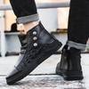 Fashion Motorcycle Boots Men Casual Round Toe Hiking Footwear Winter Warm Plush Ankle Boots Man High Top Anti-slip Leather Tooling Boot