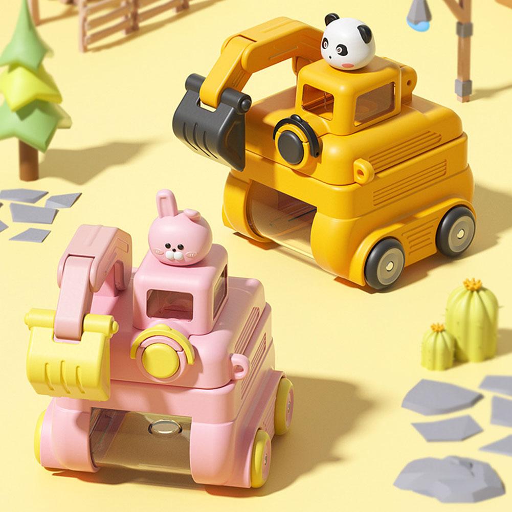 Food Grade Water Container Excavator Cartoon Water Bottle with Adjustable Strap Leak-proof Top Straw Cup for Kids Fun for School