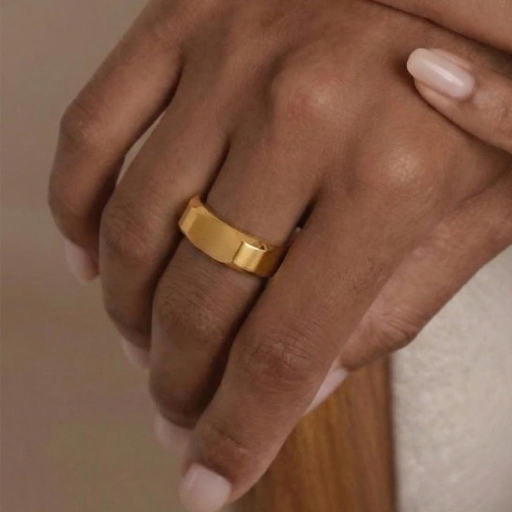 18K Gullbelagt Rustfritt Stål Møtrikk Design Ring - Europeisk & Amerikansk Mote, Enkel & Allsidig.