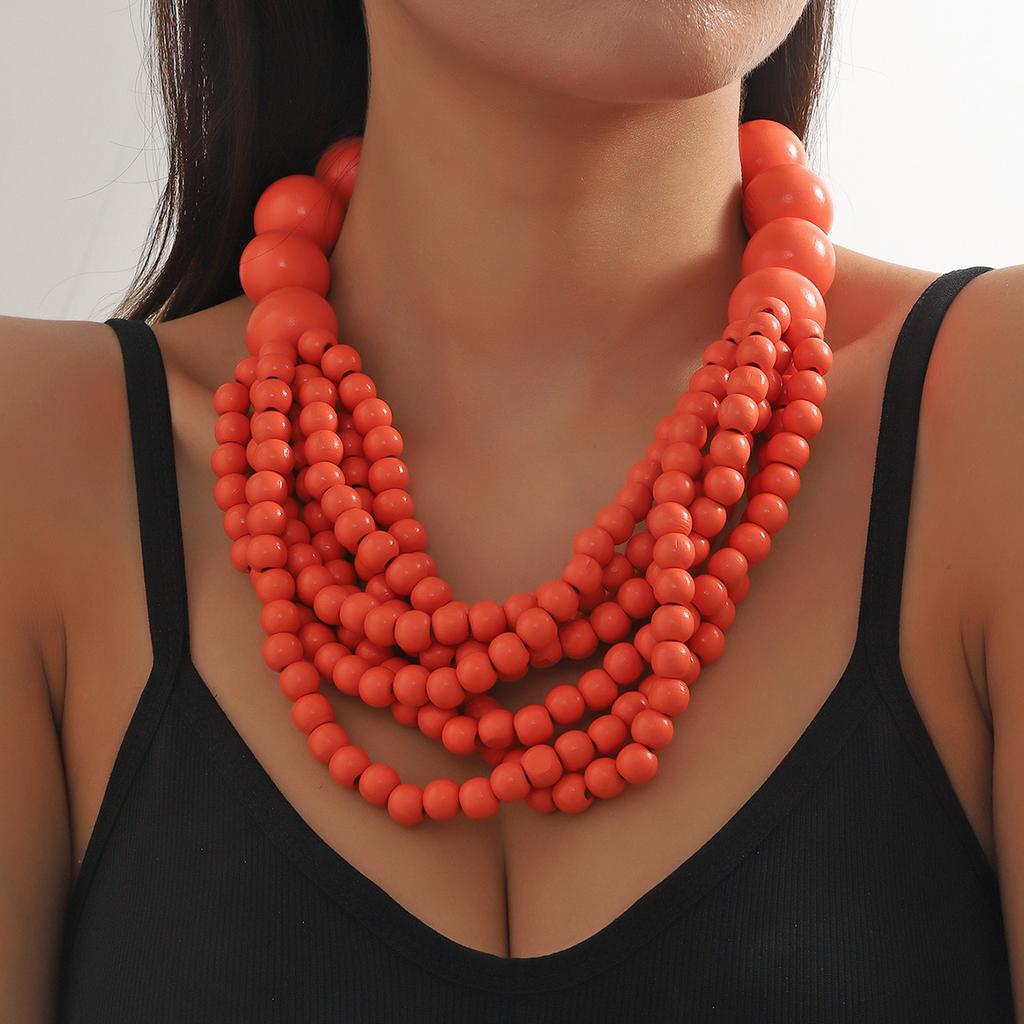 African Style Bohemian Multi-layer Wooden Bead Handmade Beaded Bib Necklace For Women Summer Zircon Accessories Choker Necklace