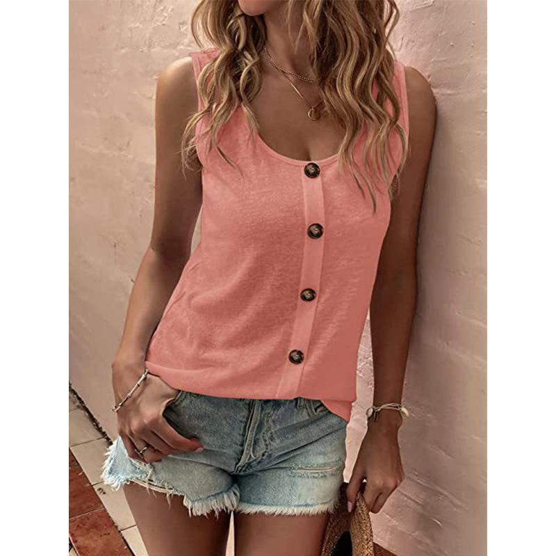 Women’s Sleeveless Button Front Tank Top Scoop Neck Casual Loose Fit Blouse Summer Lightweight Shirt for Daily Wear