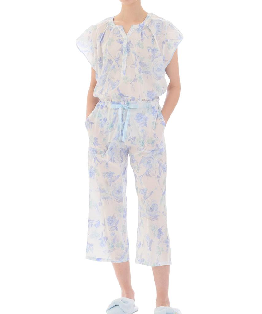 Narue White Pajama Size Lawn Floral Frill Sleeve Pajamas Women's Set, 60,