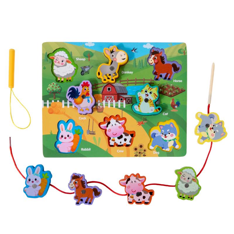 Animal Matching Magnetic Wooden Lacing Puzzle for Kids Ages 3-6