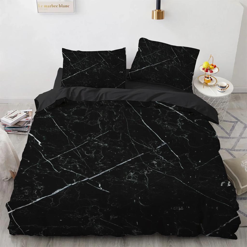 Beding Soft Duvet Cover Set White plus Black Marble 3 Piece-10 -TC Premium Microfiber Down Warm Comforter Comfortable Quilt Cover featuring Ziper