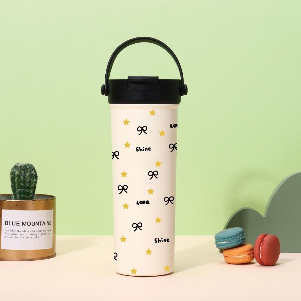Portable Bowknot Insulated Cup Stainless Steel Solid Color Vacuum Mug Handle Thermal Car Coffee Cup Travel