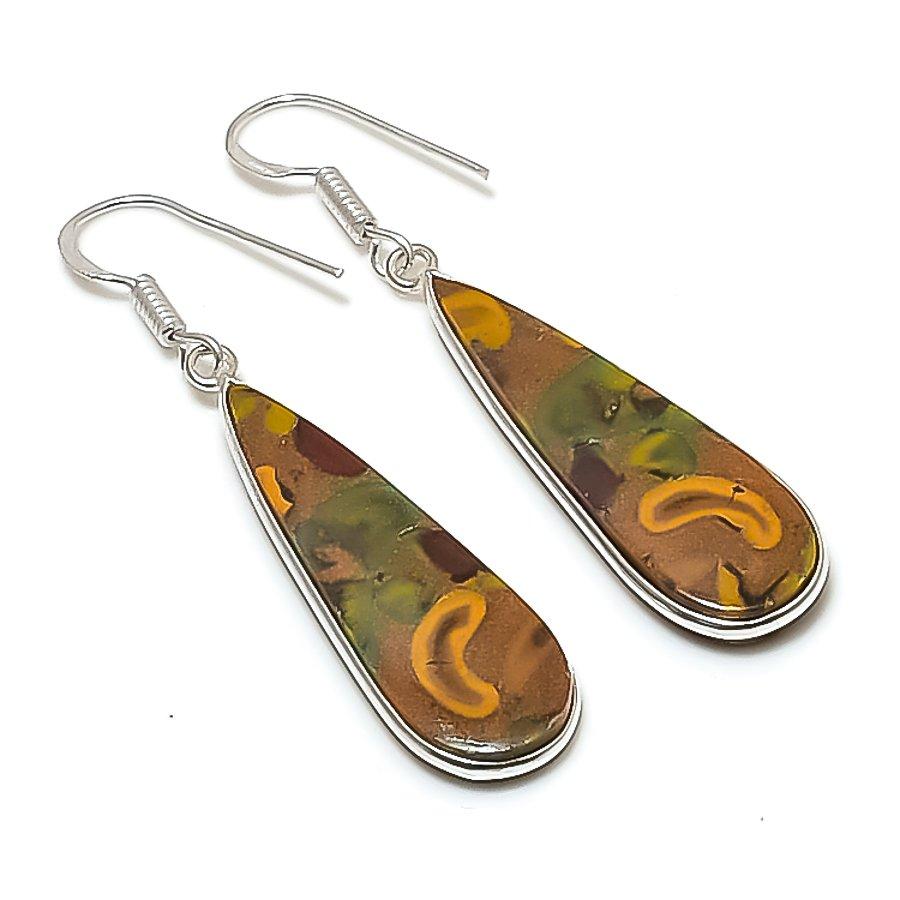 

Natural Fruit Jasper Gemstone Handmade 925 Sterling Silver Earring 2.17 AE-11613