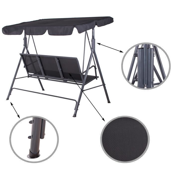 Balançoire de jardin - SPRINGOS - Modèle Fiona - 3 personnes - Toit réglable - Métal durable