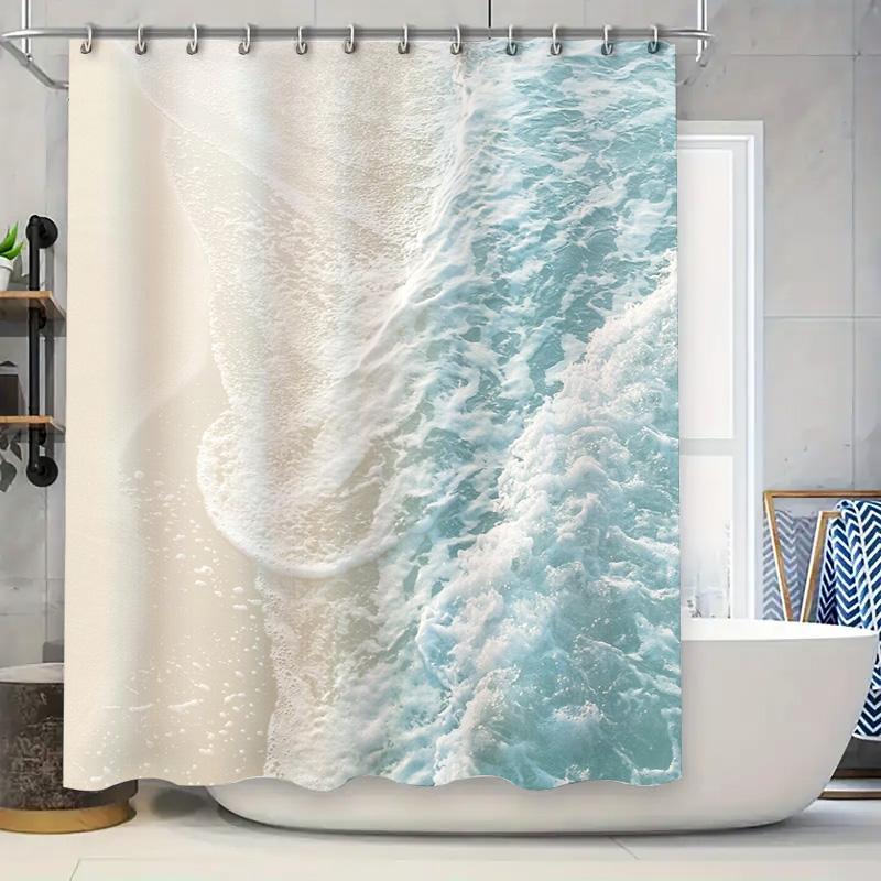 

Ocean Wave Shower Curtain Blue Sea Beach Coastal Bathroom Decor Waterproof Liner Artistic Pattern Home Textile Modern Style W60H190(CM)-1 Pcs