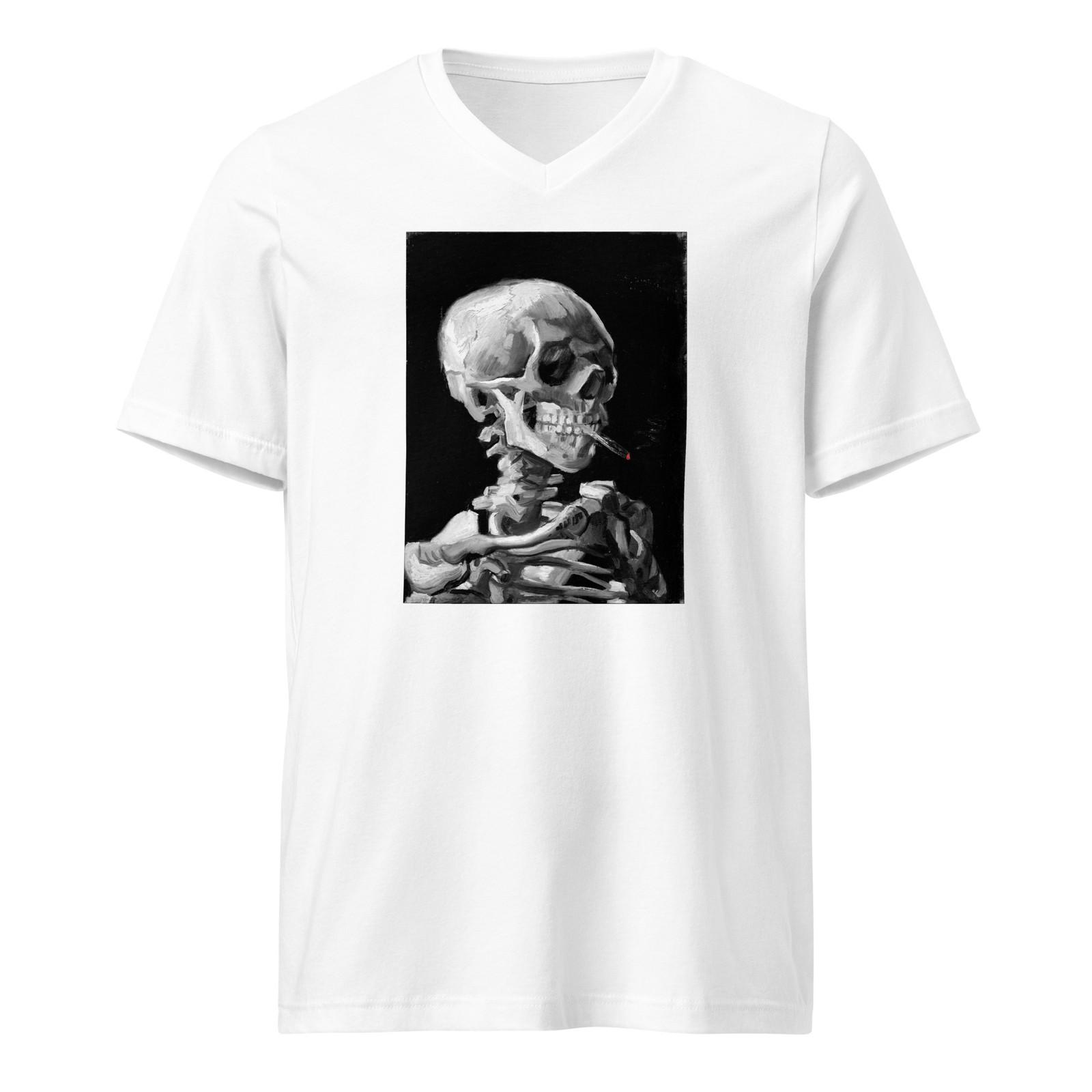 Skeleton Smoking van Gogh V-Neck T-Shirt Gothic Dark Art Tee Horror Occult S