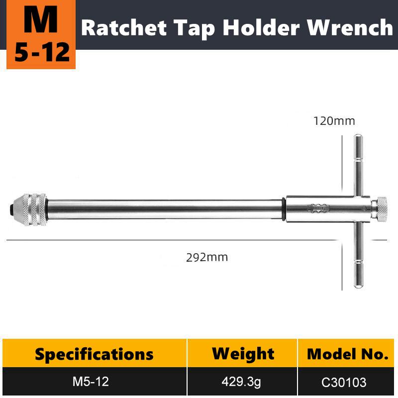 M3-8 M5-12 Verstellbarer T-Griff Ratsche Handgewindebohrerhalter Schraubenschlüssel Verlängertes Gewindeschneiden Vorwärts und Rückwärts Handgewindeschneiden Zubehör Werkzeug