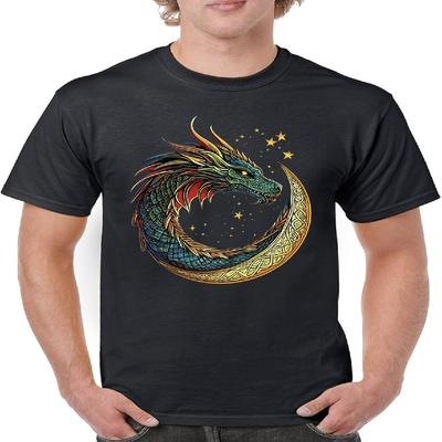 Keltischer Monddrache Herren T-Shirt Nordmystischer Schlangen-Fantasy-Reptil Spirituell Valhalla Feuer Nordische Runen Herren Tee