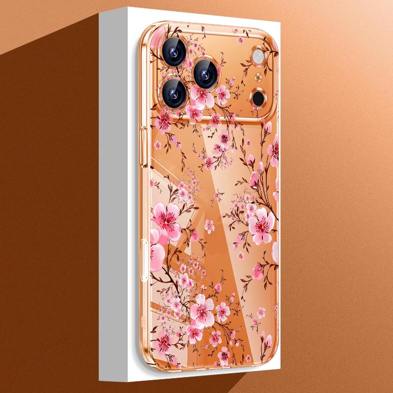 

Чехол с узором Розовый Цветок Персика для iPhone 17 Pro Max Funda iPhone 16 15 14 13 Pro Max 11 Прозрачная Задняя Панель из ПК Тонкий Жесткий Чехол iPhone 15 прозрачный