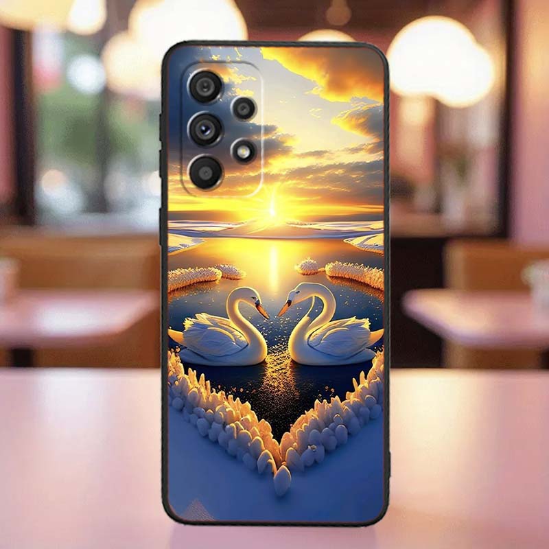 Cartoon Anime Entenmuster für Samsung A41 A35 A34 A33 A32 A25 A24 A23 A21s A06 A05 A04 A03 Note 10 20 Ultra 5G Schwarze Handyhülle