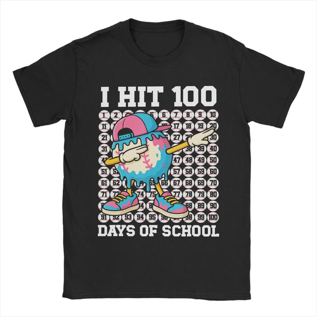 Men TShirt I Hit 100 Days of School Baseball Ice Cream Drip Cotton Tee Shirt Short Sleeve T Shirts Round Collar Tops Original