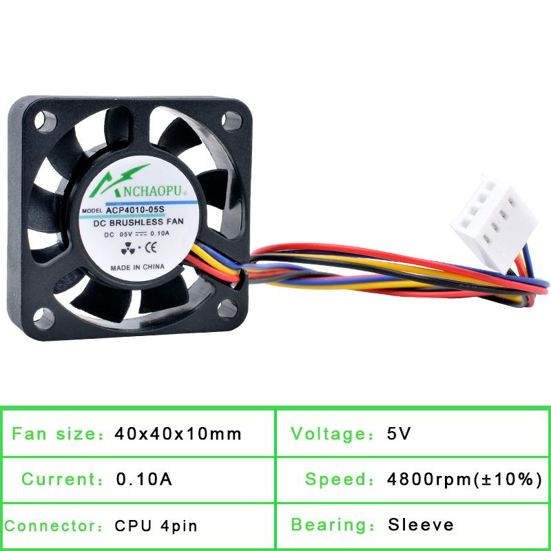 

ANCHAOPU 4cm 40mm fan 40x40x10mm DC5V 0.10A 4 lines 4pin PWM speed control cooling fan for Raspberry Pi in mini case 5V 4pin чёрный