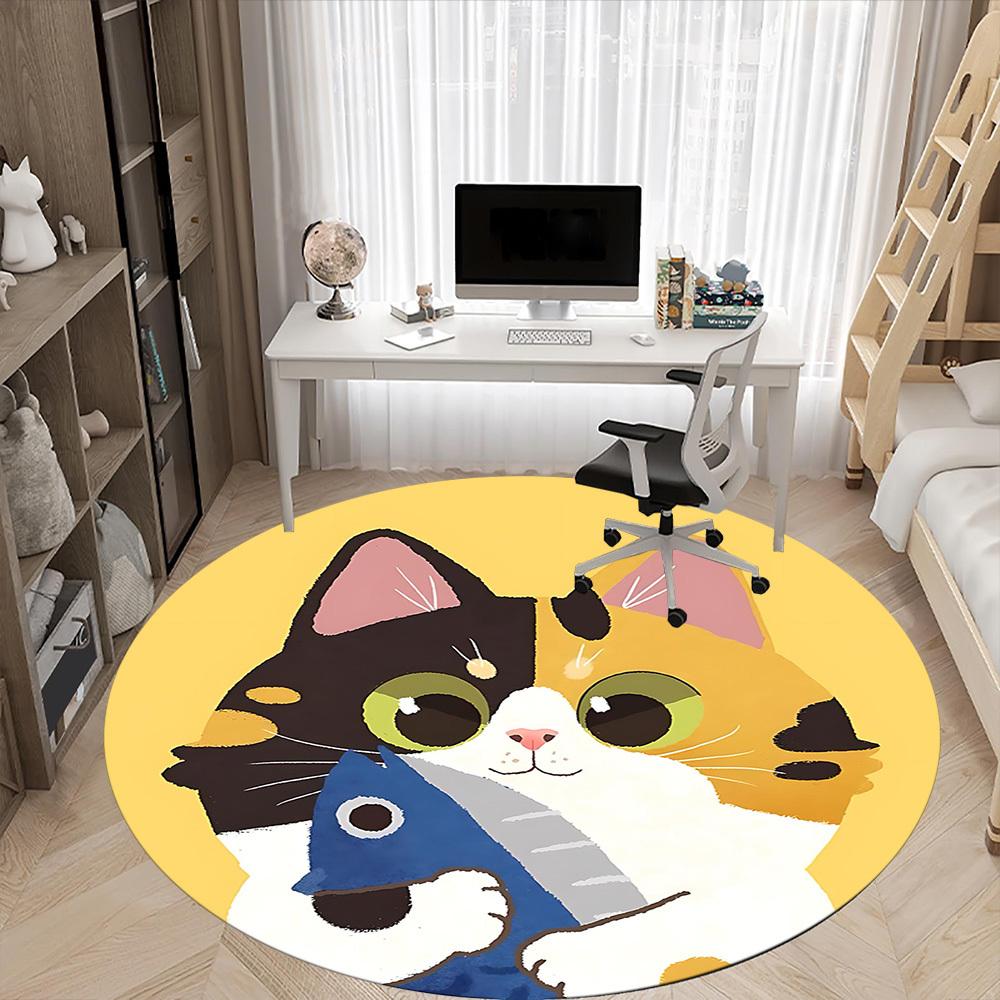 1PC Cat Fish Office Round Area Rug, Indoor Mat Suitable For Office, Under Office Chairs Bedroom Living Room Home Decor, Room DecoT1223066