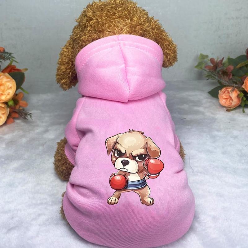 A pet sweatshirt Boxing dog print fleece dog sweatshirt cute cartoon pattern