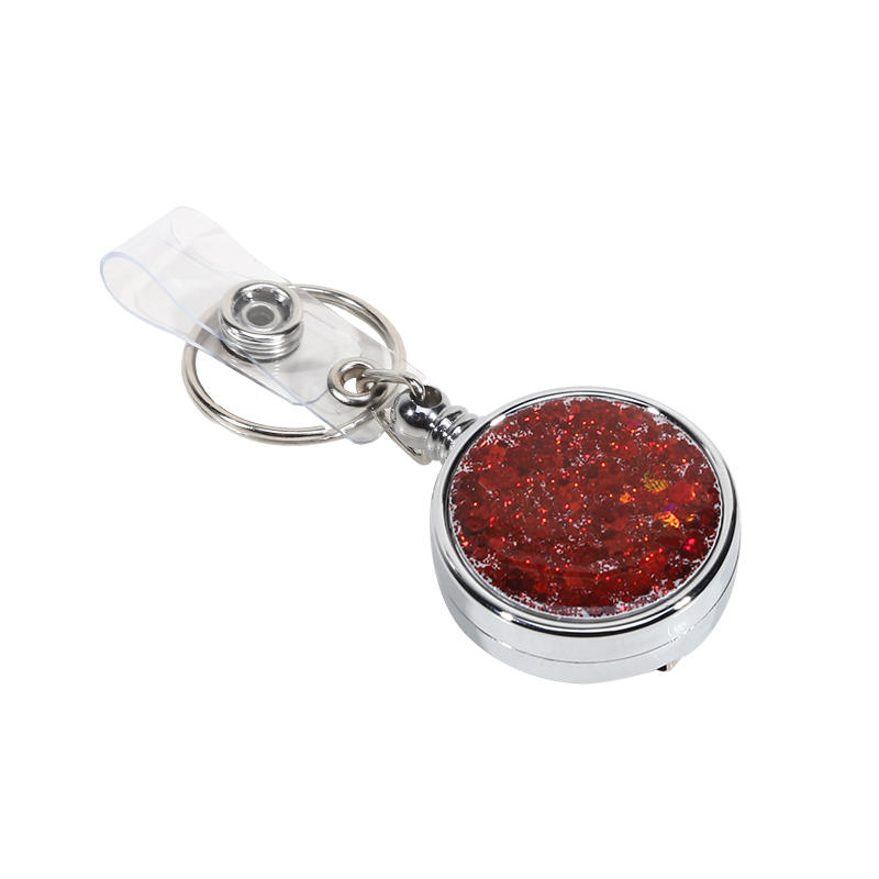 Glitter Epoxy Resin Rotating Retractable Keychain Badge Reel with Sequins Cute Creative Office ID Card Holder Strap