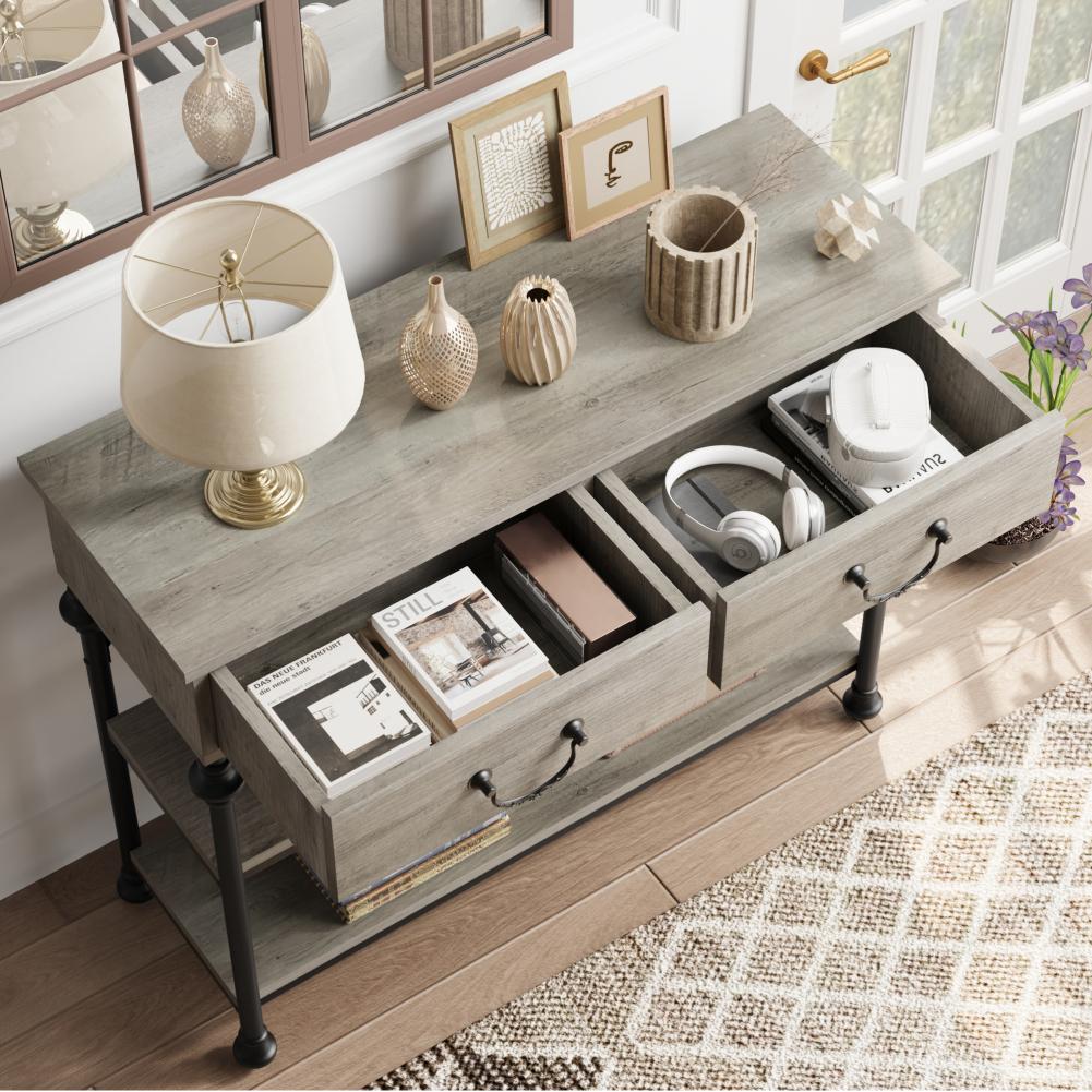 Narrow Entryway Console Table with Storage Behind Couch Table Industrial Home Furniture for Hallway Living Room Foyer Bedroom
