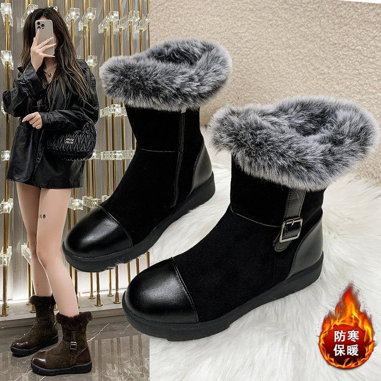 Retro fluffy mouth warm snow boots winter velvet new cotton boots thickened non-slip short boots 35 чёрный