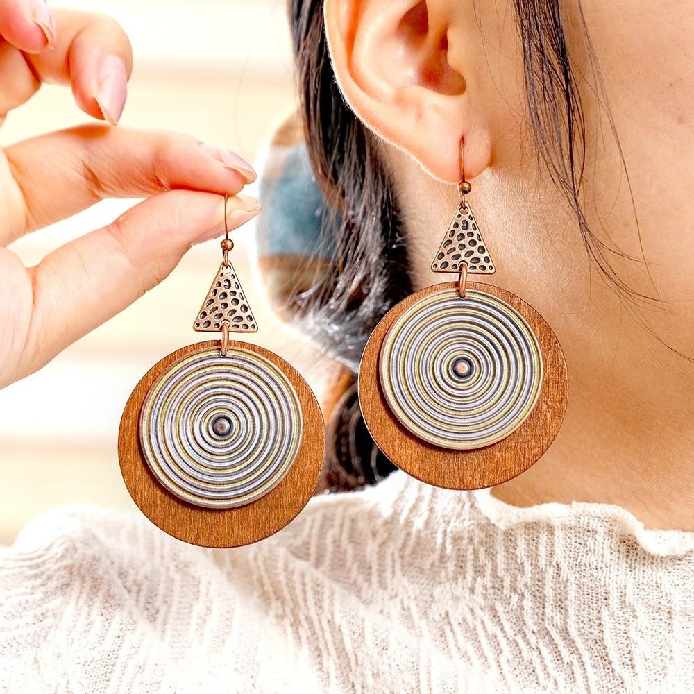 Vintage Spiral Round Earring Bohemian Style Ethnic Earrings Fashion Pendant Earrings  Party Jewelry