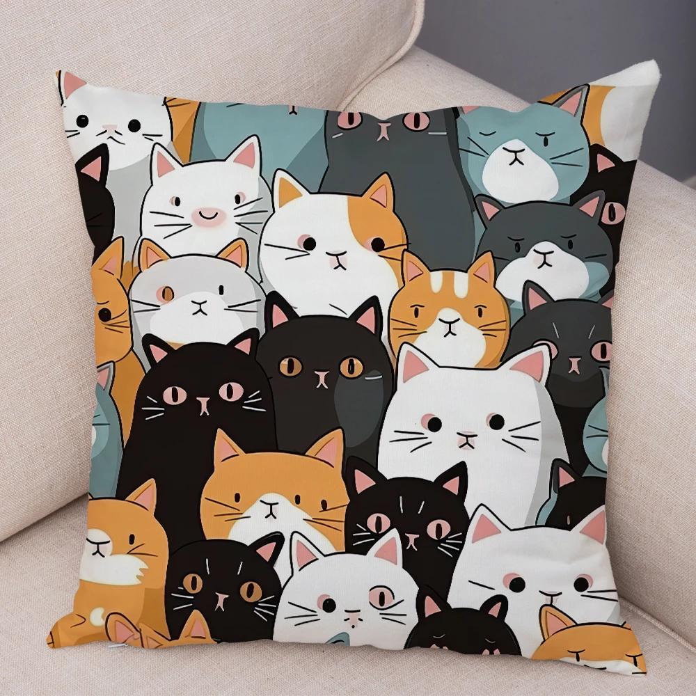 Cute Pet Cat Cushion Cover, Zippered & Removable Washable, Home Sofa & Car Pillowcase