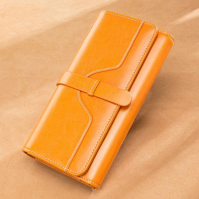 Винтажный женский кошелек из натуральной кожи, длинный тройной кошелек-клатч большой вместимости с отделением для телефона, элегантная женская повседневная дорожная сумка