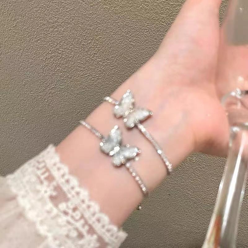 Stylish Pink Blue Butterfly Crystal Bracelet Sweet Princess Style Jewelry Fashion