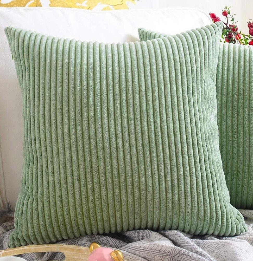 Corduroy Throw Pillow Covers 18x18 Striped Decor Pillowcase for Living Room Bed Soft Couch Cushion Cover for Sofa Beige White