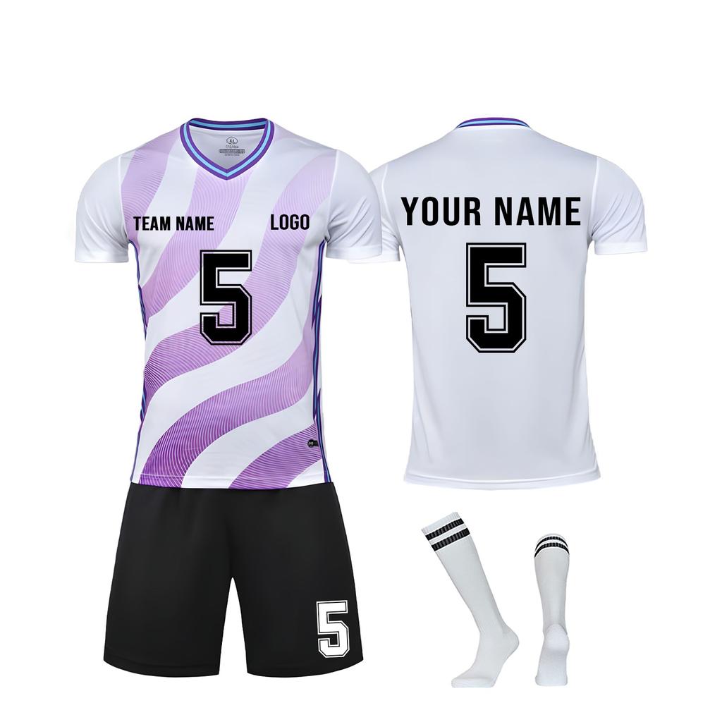 Men Soccer Jersey Set Short Sleeve Quick Dry Sports Uniform with Shorts and Socks for Training Match Teamwear
