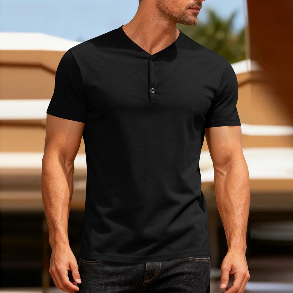 Men's Solid V Neck Lightweight Short Sleeve Top Breathable Wicking Shirt for Sports and Daily Wear