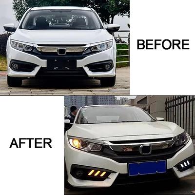 A Pair of LED Daytime Running Lamps Fog Lamp Housing Modification Lamp Turn Signal Lamp For Honda Civic 10th Gen Sedan 2016-2019