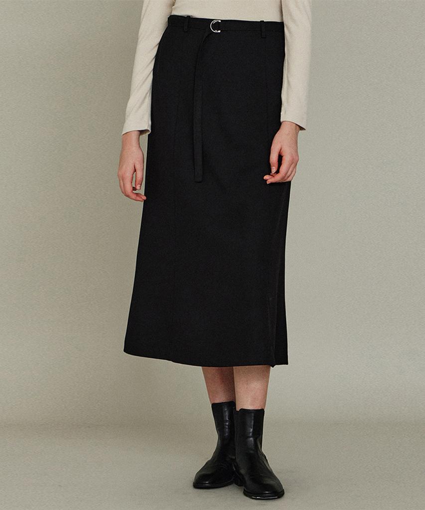 Itove Seoul Mid-Rise Wool Flare Belted Skirt Bk