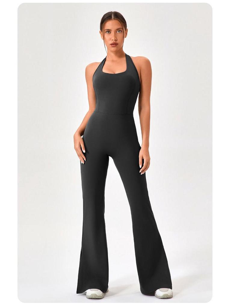 Women's Open Back Yoga Jumpsuit: Butt-Lifting Micro Flare Pants with Bare Feel Fit