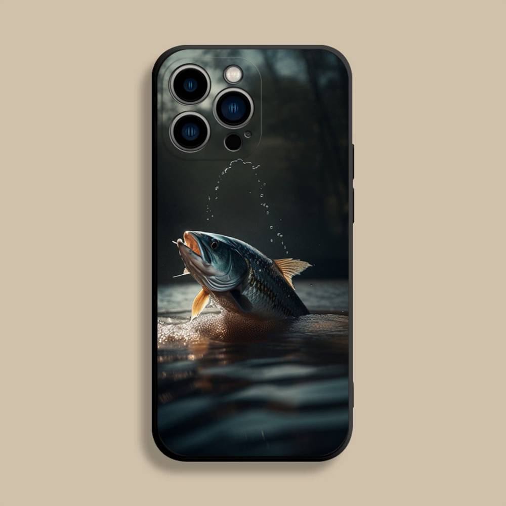 Fishing Leisure Activity Phone Case For iPhone 17,16,15,14,13,12,Pro,Max,Plus,E,SE4,Air,Mini Black Soft Cover