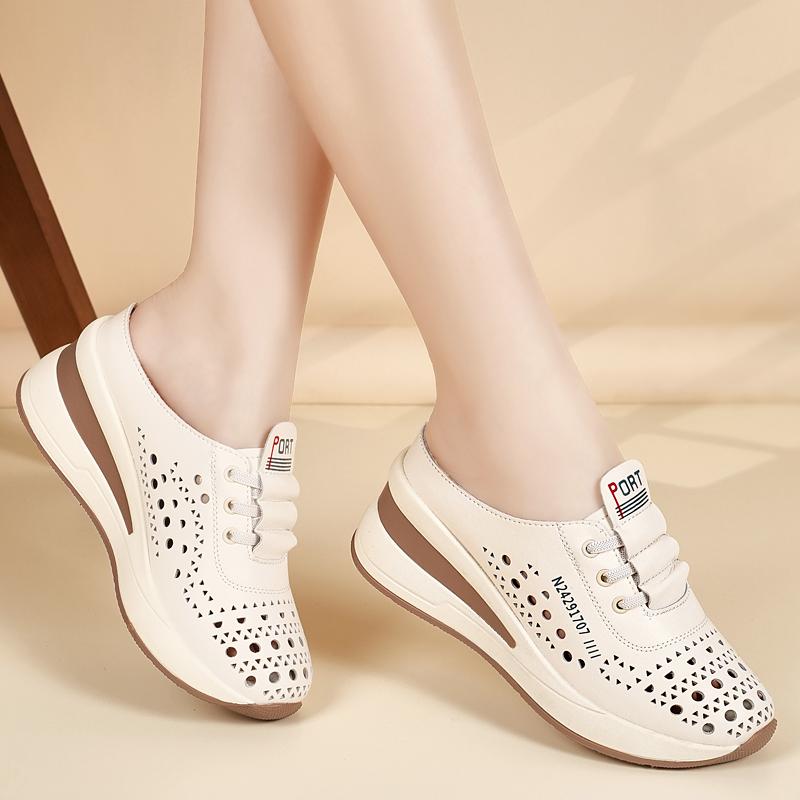 Ladies Clogs Platform Sandals Loafers Casual Hollow Leather Slippers Women Thick Sole Shake Shoe
