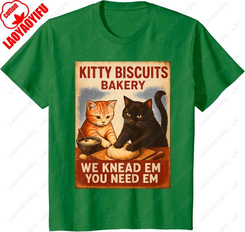 Funny Kitten Bread Unisex Adult Cotton TShirt Cute Orange and Black Cat Creative Trend Graphic Oneck Printed Man Women Tops