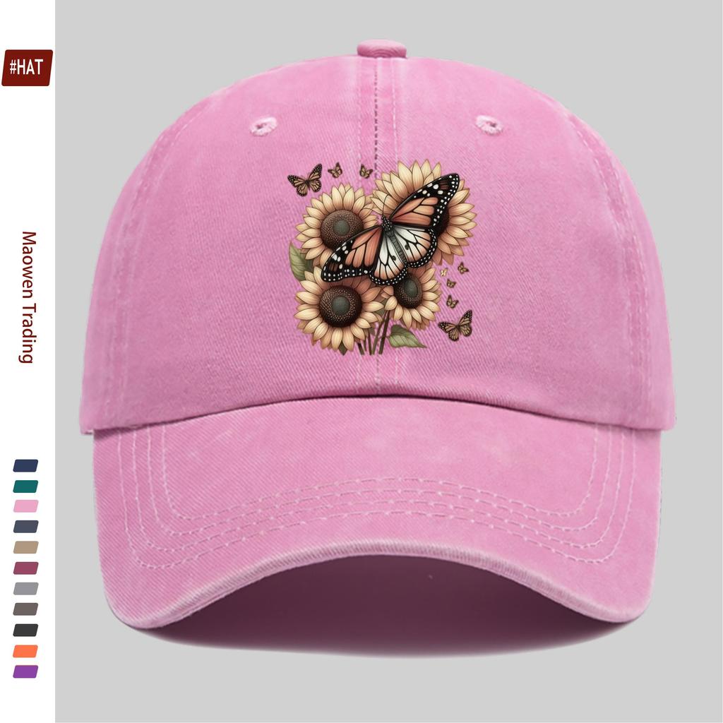 Pc Pcs Vintage Butterfly Sunflower Trucker Cap Adjustable Snapback Washed Baseball Hat Suitable for Men Women Lightweig