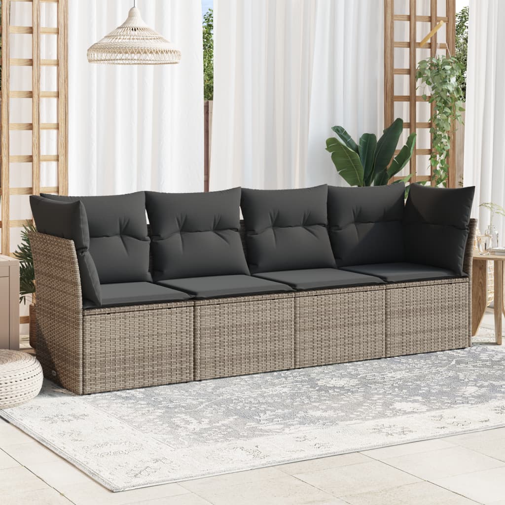 Vidaxl 4-Cz. Garden Lounge Set, Cushions, Grey, Rattan PE
