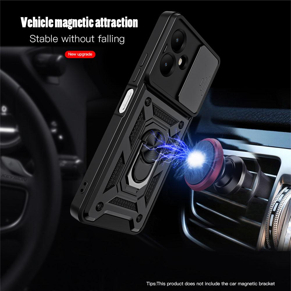 KEYSION Shockproof Case for TECNO Spark Go 2 Pop 10 Slide Camera Lens Protection Ring Stand Phone Cover for Infinix Smart 10