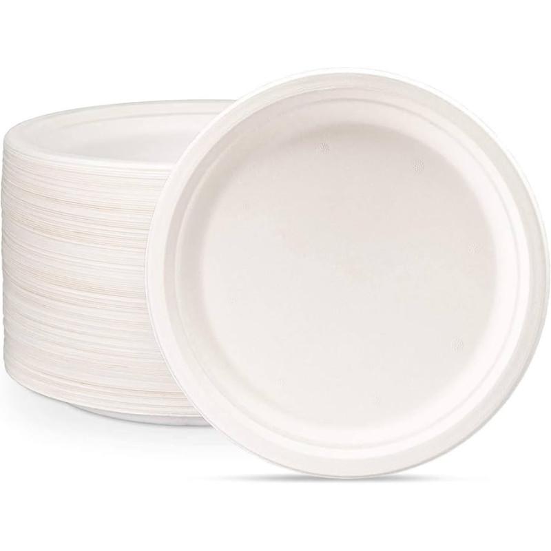 Round Plate Made Of Sugar Cane Pulp, Ecological, .