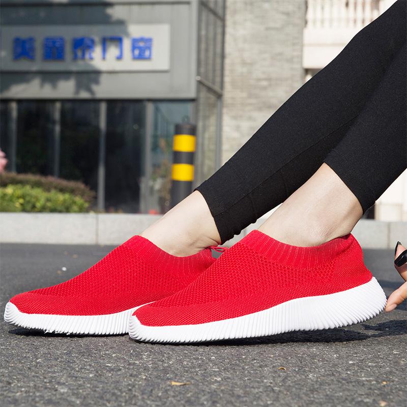 Fashion 2025 Women Shoes Knitting Sock Sneakers Women Flat Shoes Casual Breathable Sneakers Flats Walking Shoes for Women Pink 43