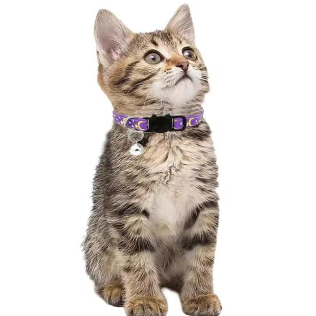 Cat Dog Collar Gold Color Stars and Moon Pet Collar with Bell and PP Material Separator Reflecting Safety Buckle Solid Safe