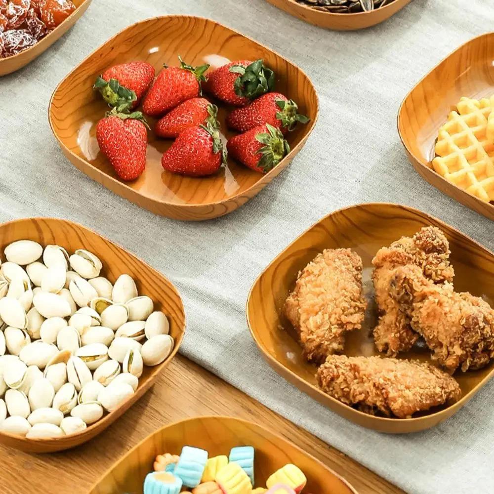 4pcs14cm Japanese Tableware Wooden Plate Beech Oval Tray Mini Fruit Cake Snack Plates Bread Cake Container Snacks Dishes